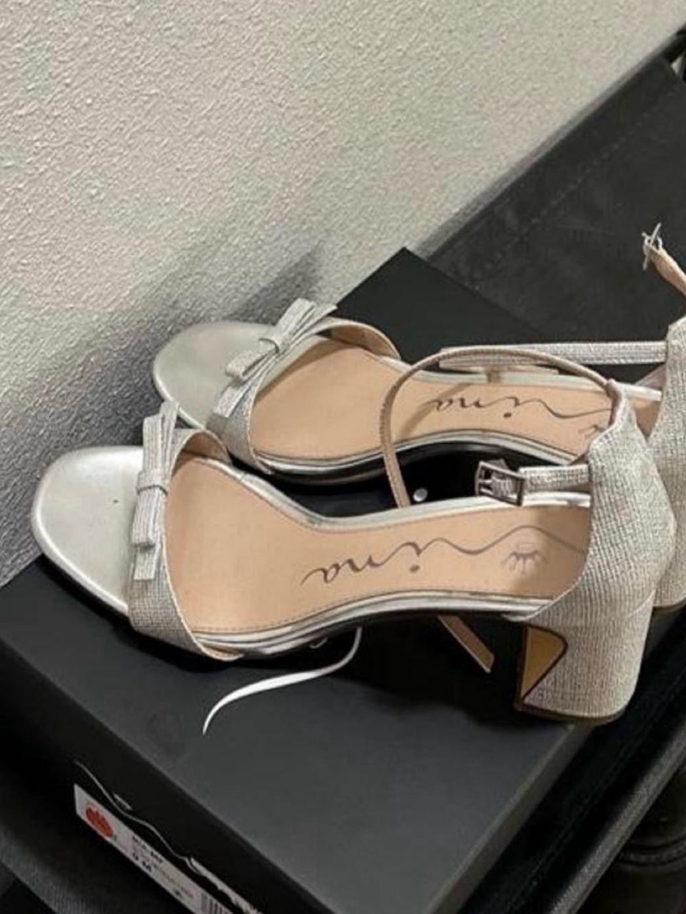 nina silver bow kitten heels